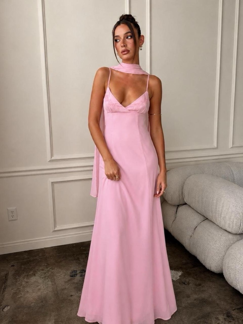 Princess Polly Pink Spaghetti Strap Maxi Dress with Draped Neck Scarf